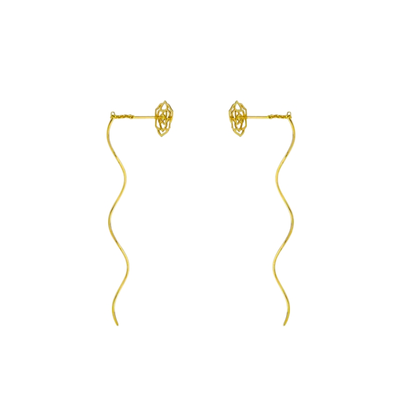 گوشواره بخیه‌ای طلا 18 عیار زنانه مدل کرلی گل رز کد 8737